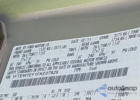 2015 Ford F-150 Xl from USA, damaged, VIN 1FTEW1EF1FKE07829